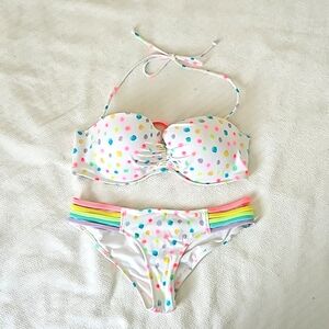 Victoria's Secret White Bikini Rainbow Polka Dot Bikini 36C XS